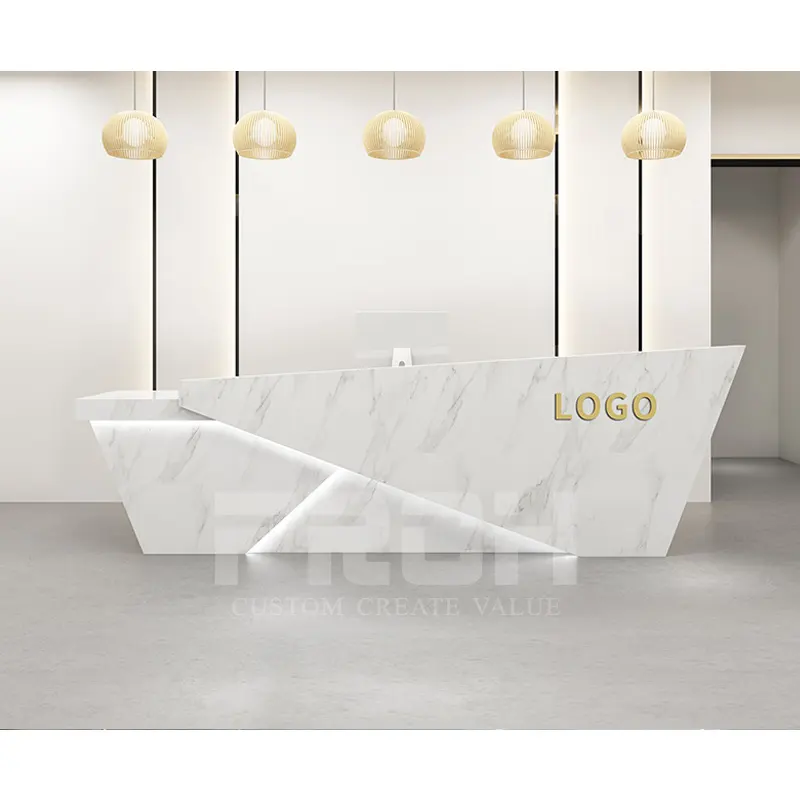 Wholesale Latest Contemporary Unique Design Marble Office Furniture Standing Reception Desks With Logo