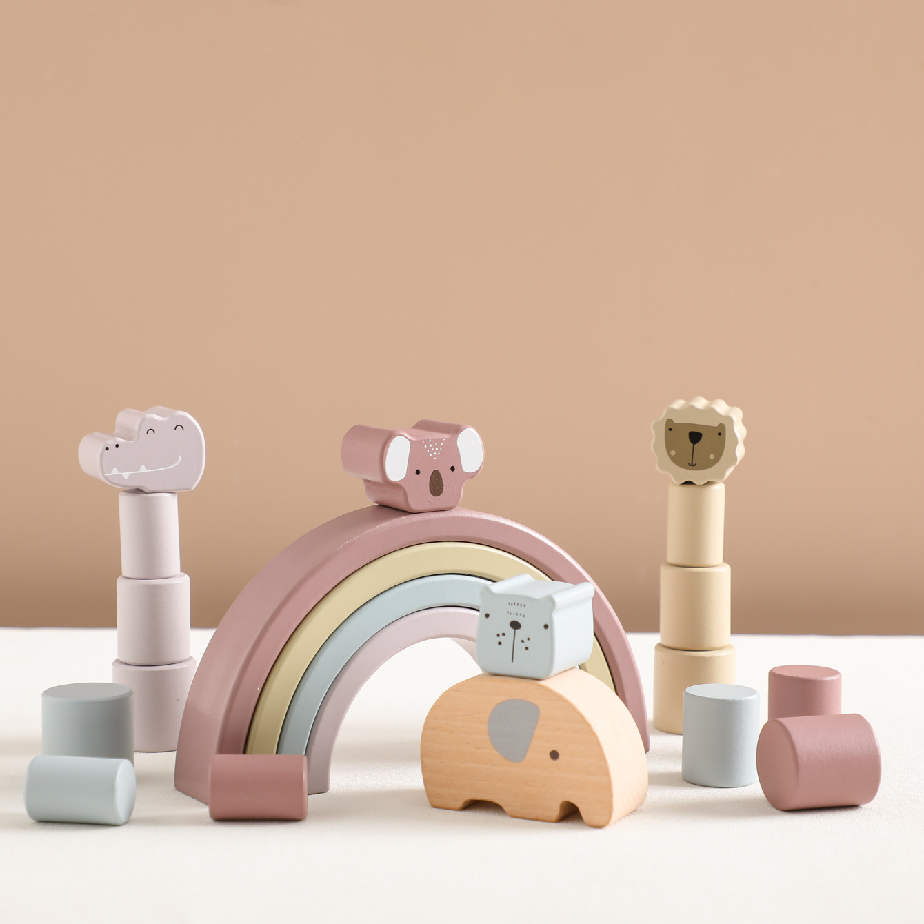Tiktok Hot Puzzle Game Family Color Stick Early Education Building Blocks Elephant Balance Wooden Toys