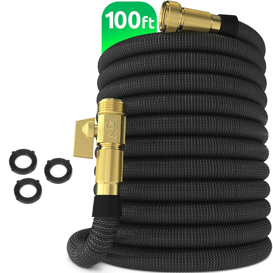 100FT 30M Garden Hose Flexible and Expandable pipe Solid Brass Fittings, Double Latex Core, Lightweight Black