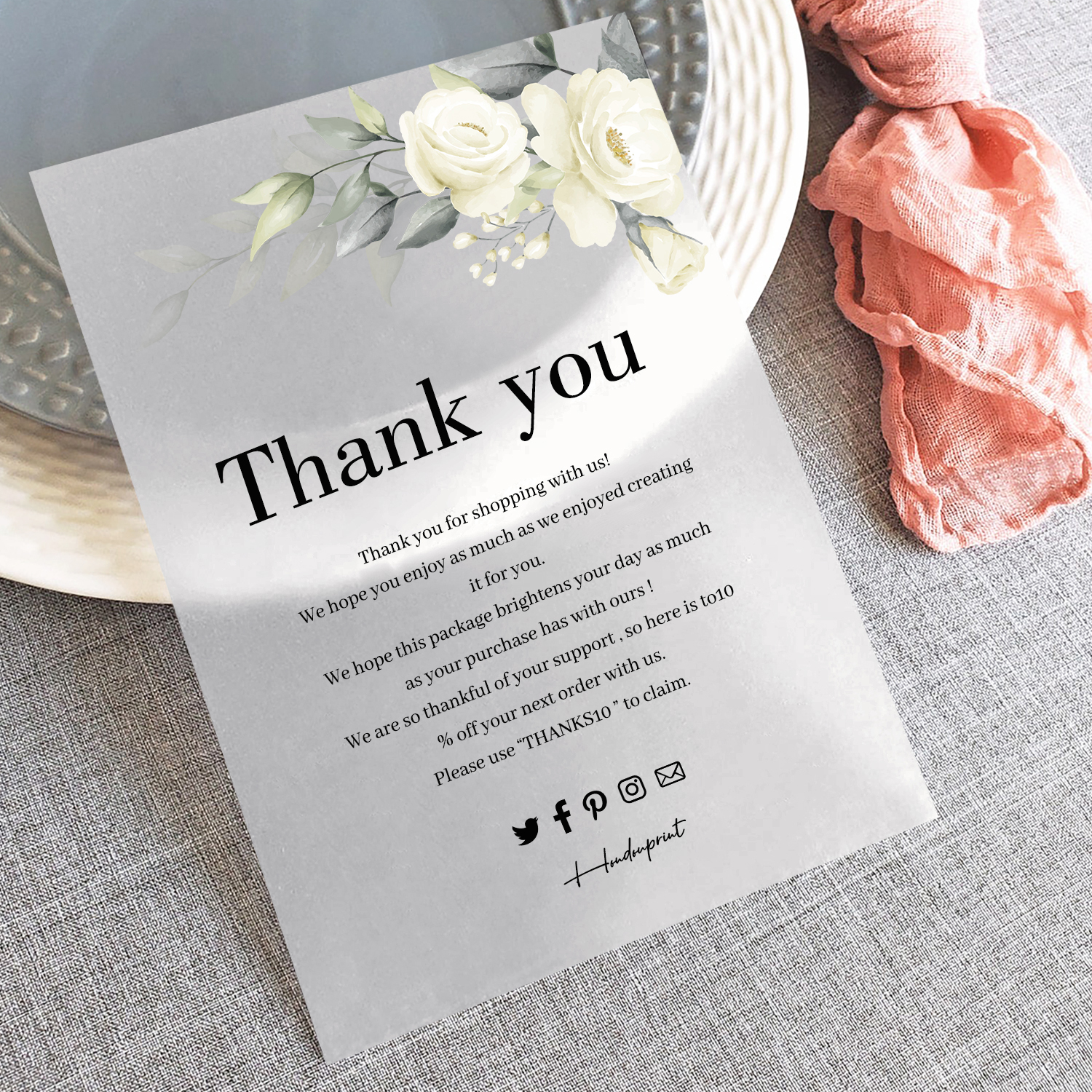 Роскошные открытки с надписью «Thank You» на заказ, персонализированная прозрачная салфетка из ПВХ, печать на масляной бумаге, деловая благодарственная открытка для приглашения