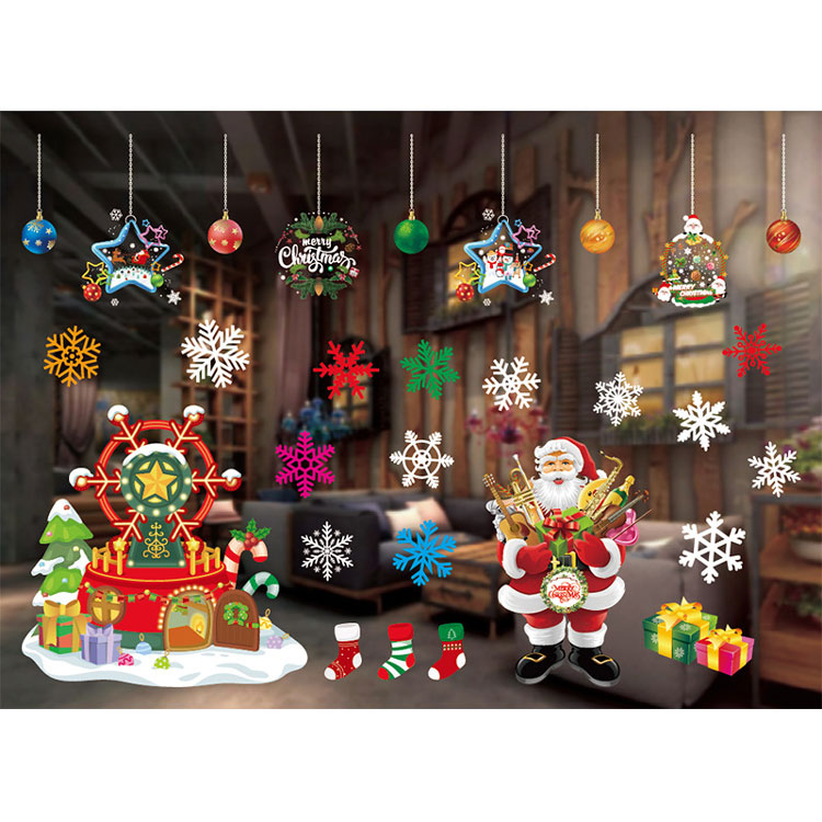 Removable reusable colorful static cling waterproof Christmas window sticker for home decoration