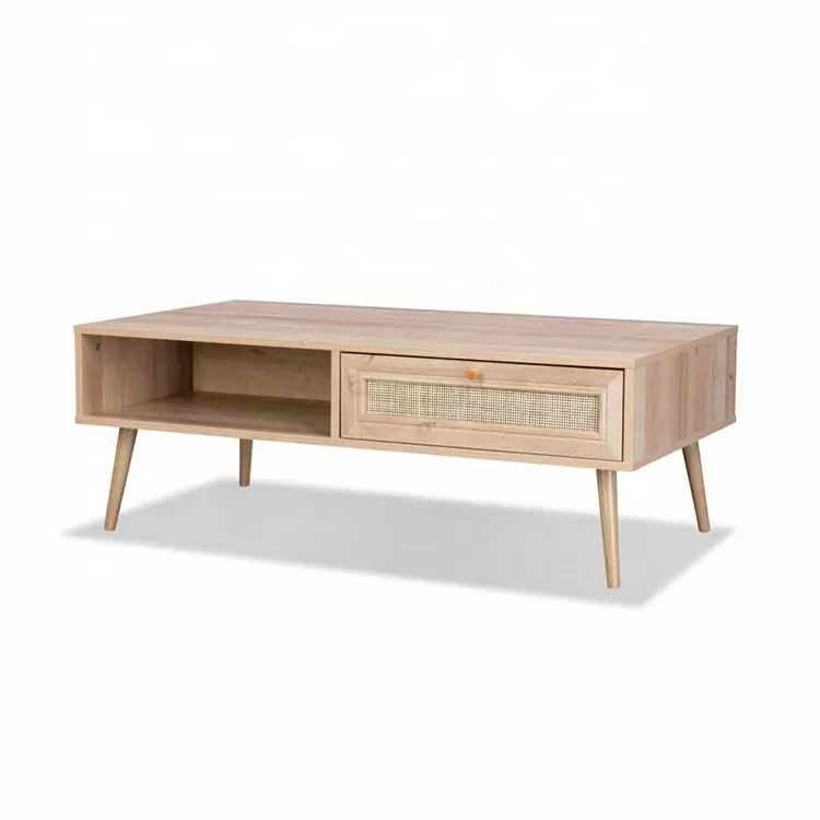 OEM ODM Table Basse Rattan Designer Living Room Furniture Modern Rattan Wooden Wood Coffee Table with Storage