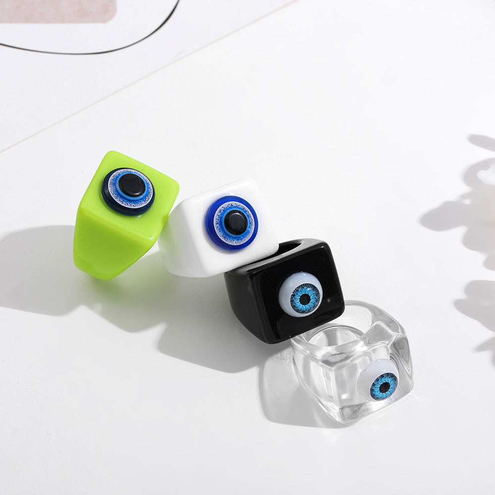 Korea Geometric Acrylic Resin Open Ring INS Fashion Acetic Acid Retro Vintage Evil Eye Daily Women Rings