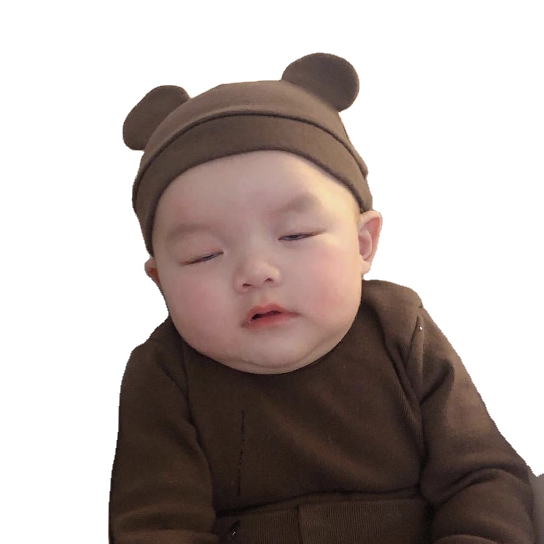 Custom Private Label 3-12 Months Newborn Baby Winter Hats Bear Black Baby Cotton Beanie Hat With Ear