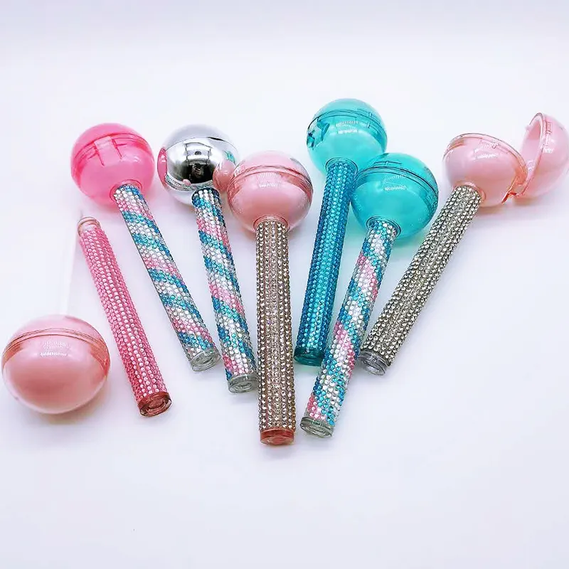 wholesale customization new popular lovely custom jewel pink lollipop shape dual-use multi-function lip gloss tube