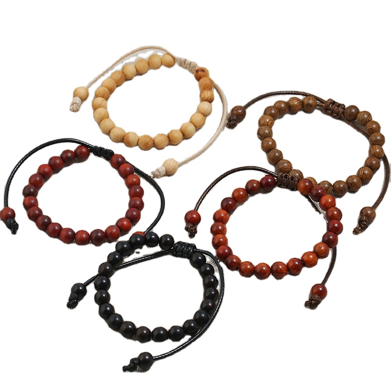 Simple drawstring wooden bead bracelet personalized small gift gift size adjustable men's and women's bracelet small jewelry