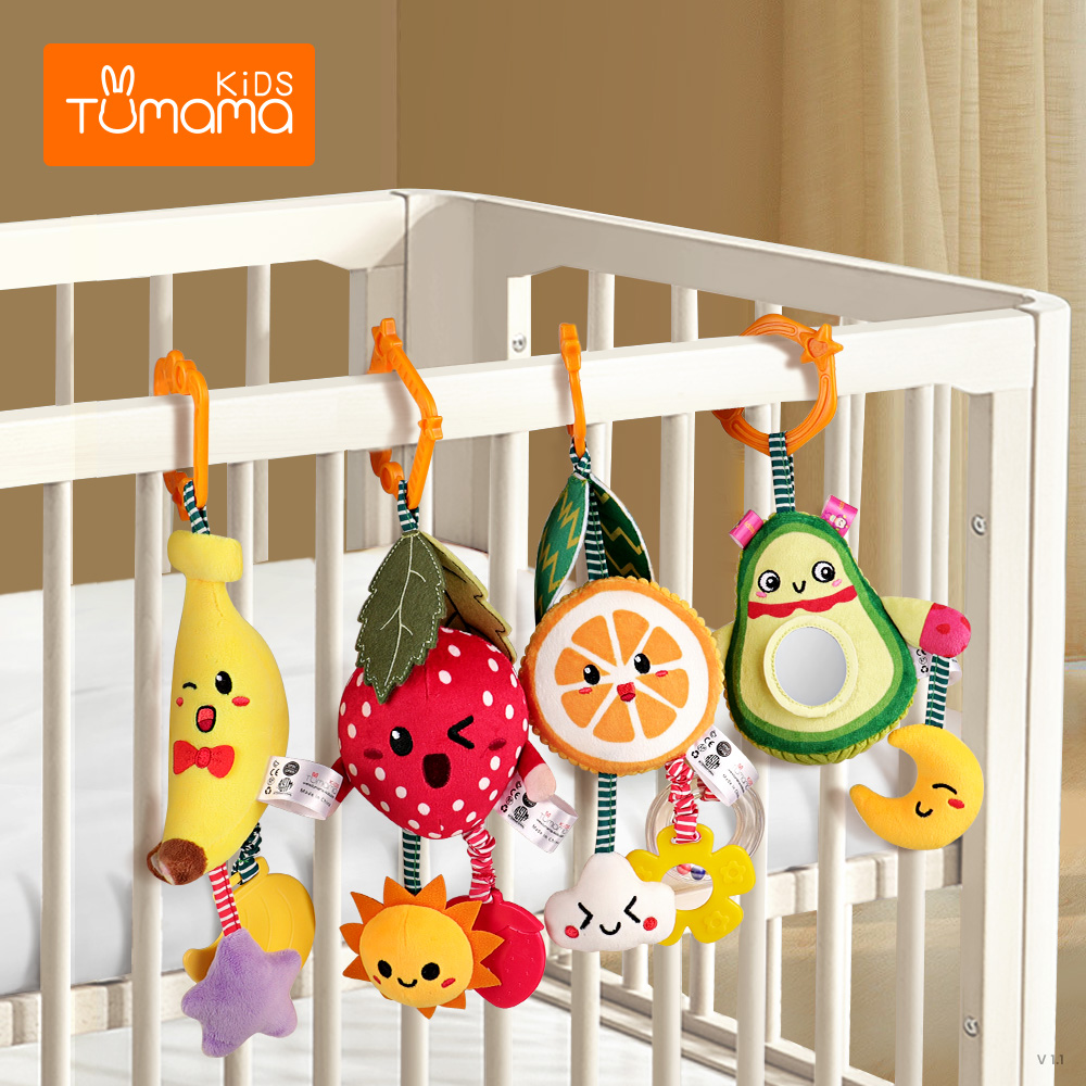 Tumama Fruit Strawberry Banana Orange Avocado Soft Infant Rattle And Teether Toy Plush Hanging Baby Stroller Rattles Toys