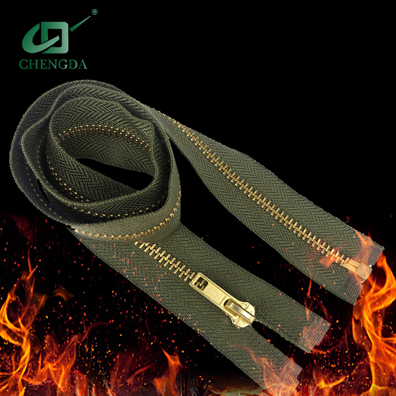 CHENGDA пользовательская латунь 5 # огнестойкая металлическая молния, двухсторонняя молния в стиле X, огнестойкая молния, огнестойкая молния
