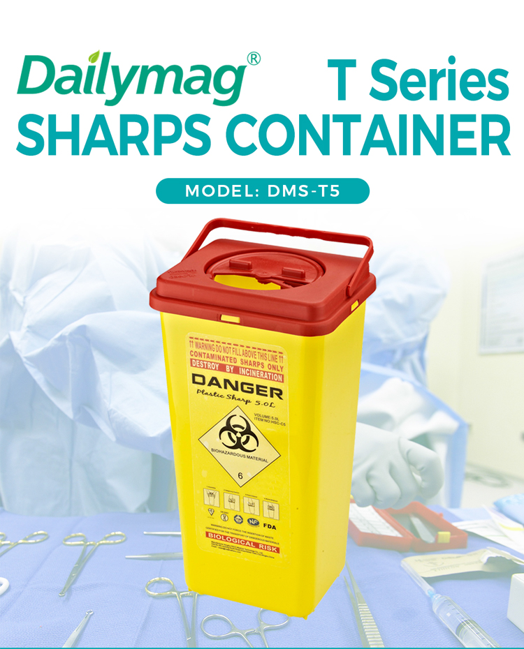 Hospital 5L Sharps Container Disposable Sharp Box Medical Waste Container