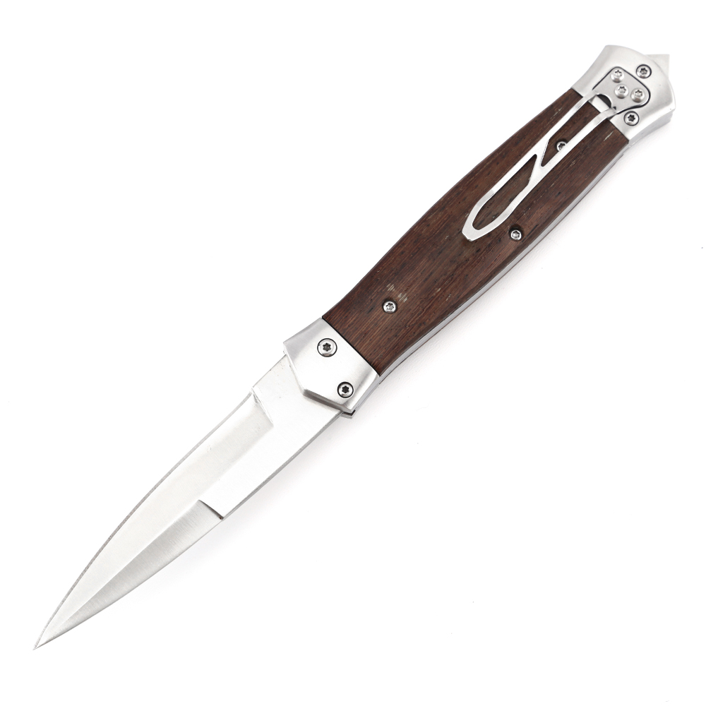 OTS out of side automatic folding knife side locker Assisted Open knife ebony wooden handle Stiletto switchblade pocket knife