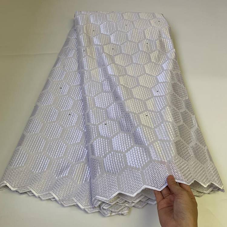 GS1048 Nigerian Cotton Lace Fabric With Stones High Quality White Color Swiss Voile Lace In Switzerland