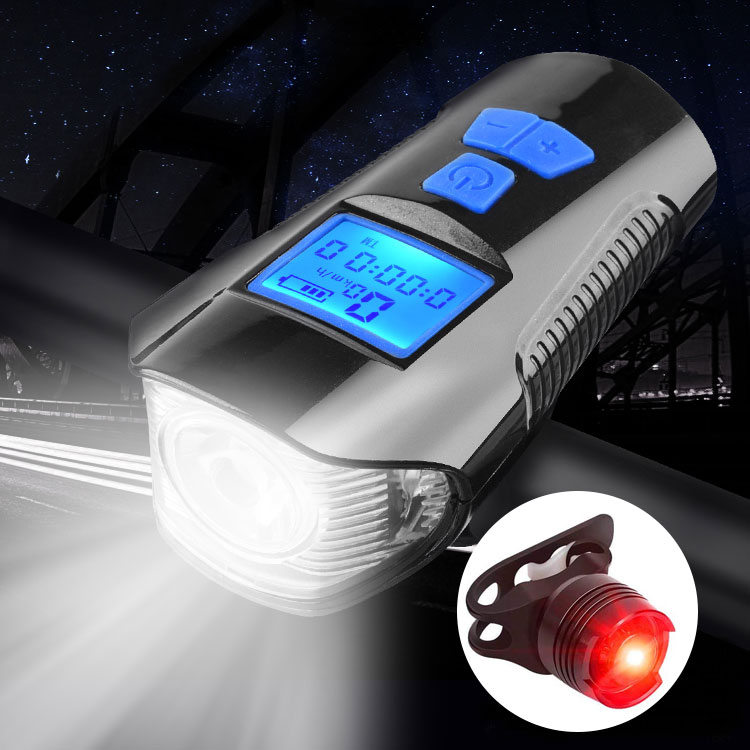 Аксессуары для велосипеда лампы Комплект luz de bicicleta водонепроницаемый велосипедный фонарь со спидометром, перезаряжаемый светодиодный фонарь для велосипеда с Рог