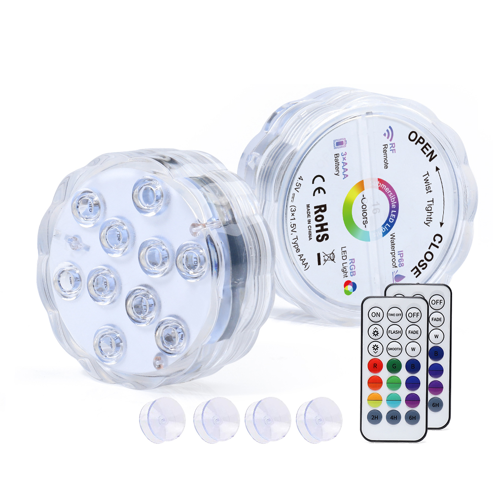 Creatrek RGB Color Changing LED Tea Lights 10LED RF Battery Powered Submersible Vase Lamps W/ 21-Key Remote Control