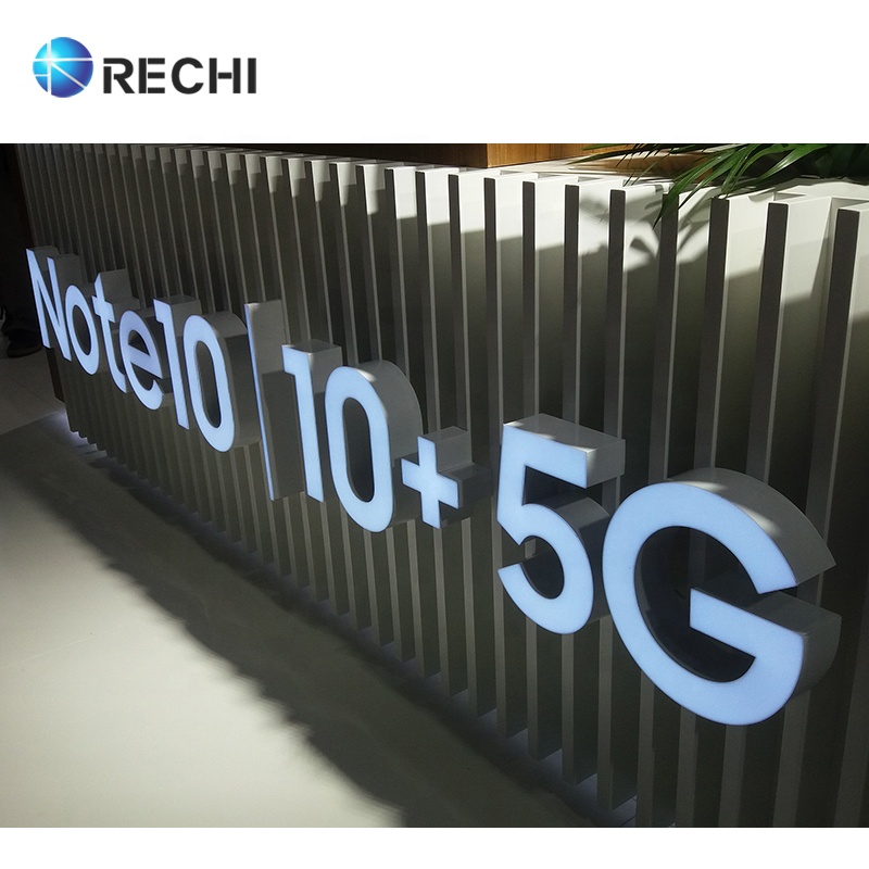 Подсветка магазина RECHI, буква и фаска для мобильного телефона, 3D эпоксидная смола, светодиодный канал, световая буква С металлической стороной