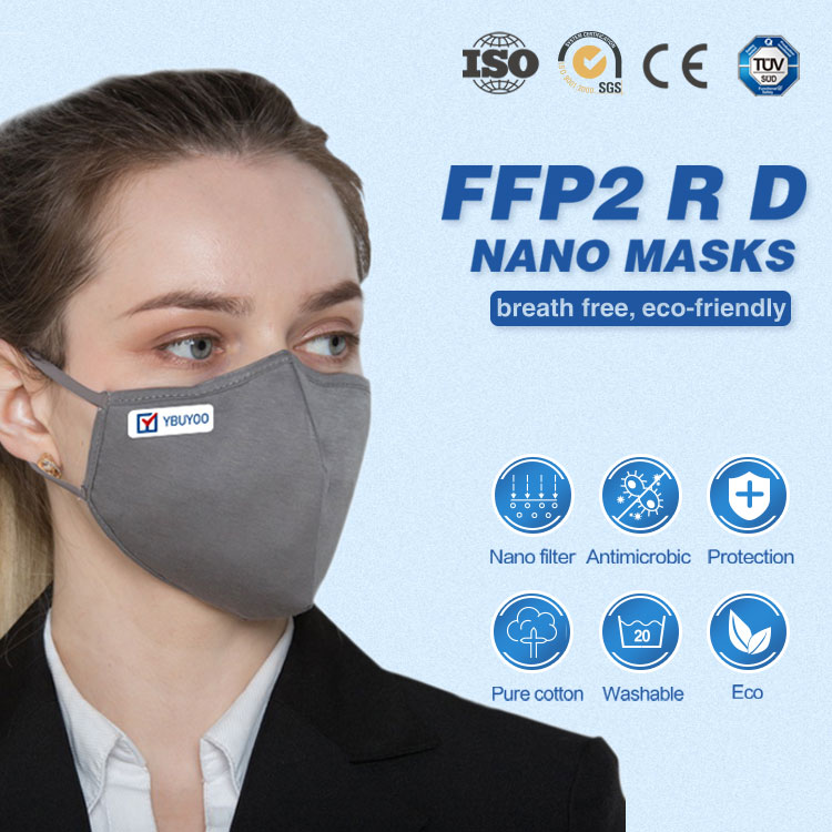 Многоразовая черная хлопковая моющаяся дышащая маска для лица Nano technology FFP2 R D class EN149