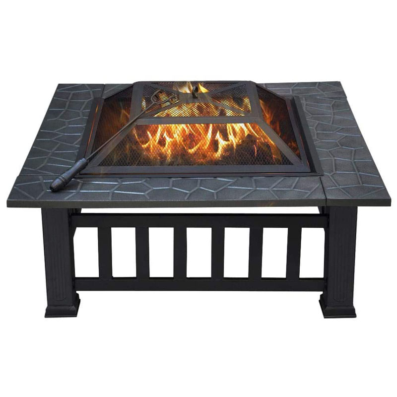 Backyard Patio Garden Outdoor Heating BBQ Camping Bonfire Picnic Square Metal Multifunctional Fire Pit Table
