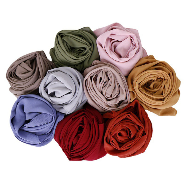 2021 New Style Malaysia Monochrome Natural Wrinkled Crinkle Scarf Hijab Shawl Chiffon Plain Scarf Chiffon
