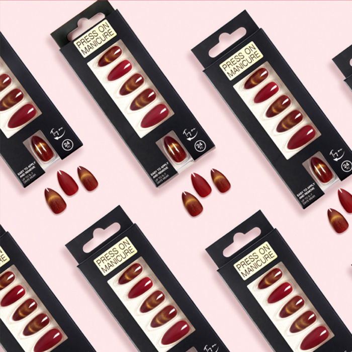 New French Style 24-Piece Golden Cat Eye ABS Fake Nail Polish Almond Nail Manicure Tablets Soft Coffin Easy Finger Application