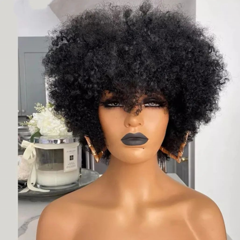 Afro kinky curly wigs with bangs for black women cheap wig with bangs human hair glueless fast shipping