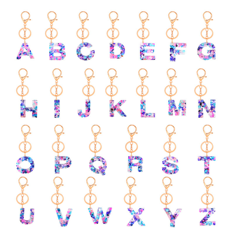 2021 Wish hot style custom keychain pendant gift in sequins 26 Letter Key Ring Chain Unisex Keychain accessories