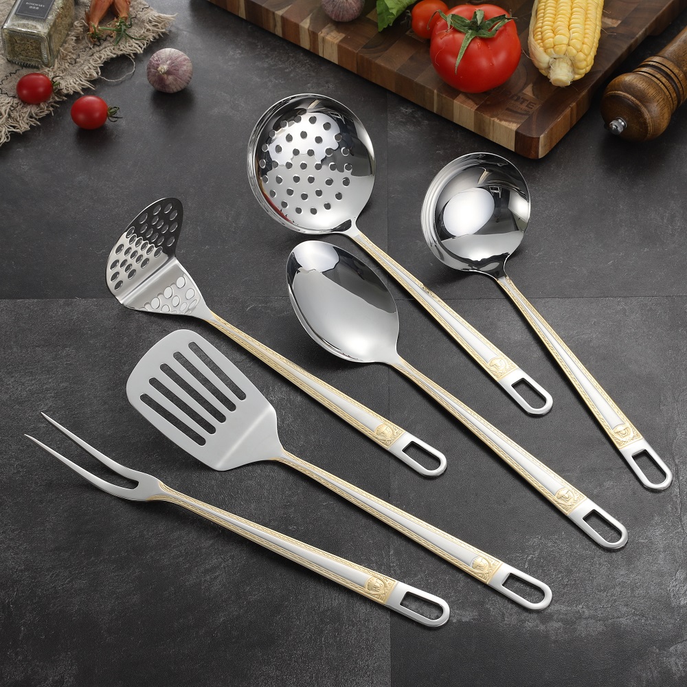 6 Pieces Gold Plated Kitchen Cooking Tools Utensils Set Restaurant Kitchenware set