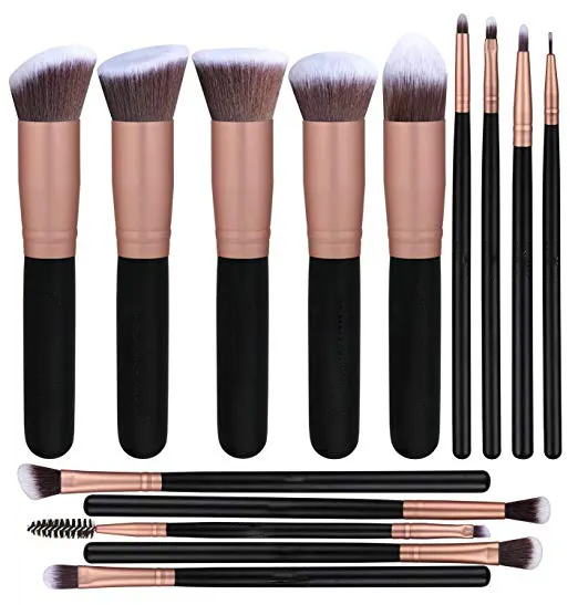 14pcs black and gold Kabuki Synthetic hair Cosmetics Makeup brush Set