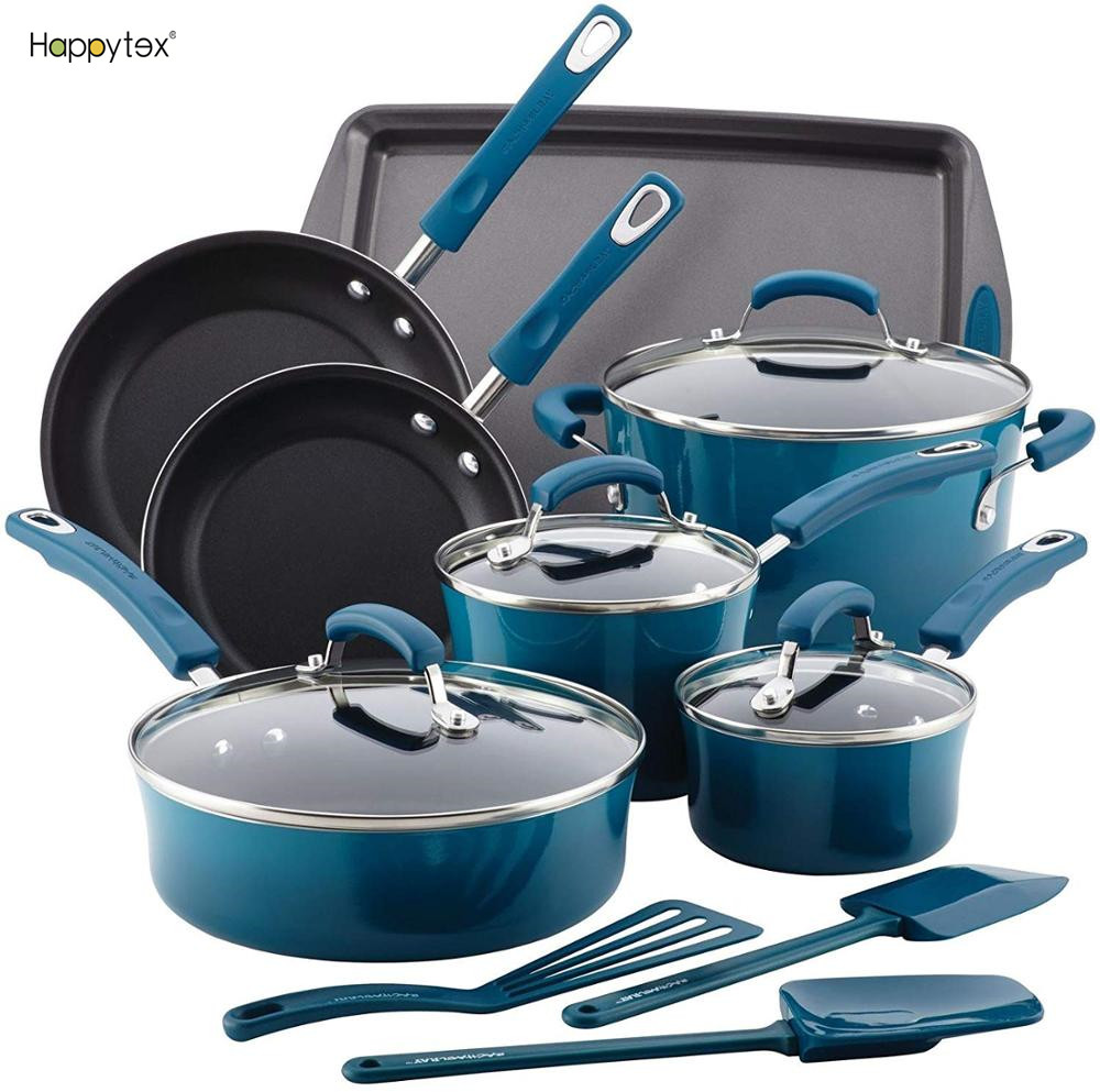 Rachael Ray 14-шт набор кухонной посуды из прессованного алюминия Rachael Ray долговечный антипригарный кухонный набор кухонной посуды по низкой цене