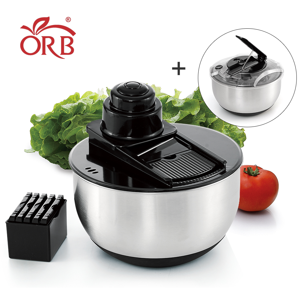 Kitchen stainless steel 5l salad spinner with vegetable slicer