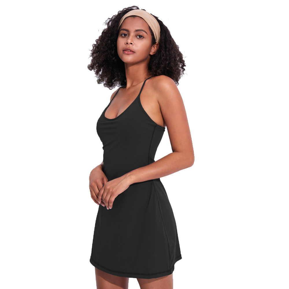 Womens Exercise Workout Dress with Built-in Shorts & Pockets Sleeveless Athletic Dresses for Golf Tennis