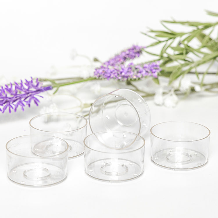 Home decoration clear plastic round tea light cup factory