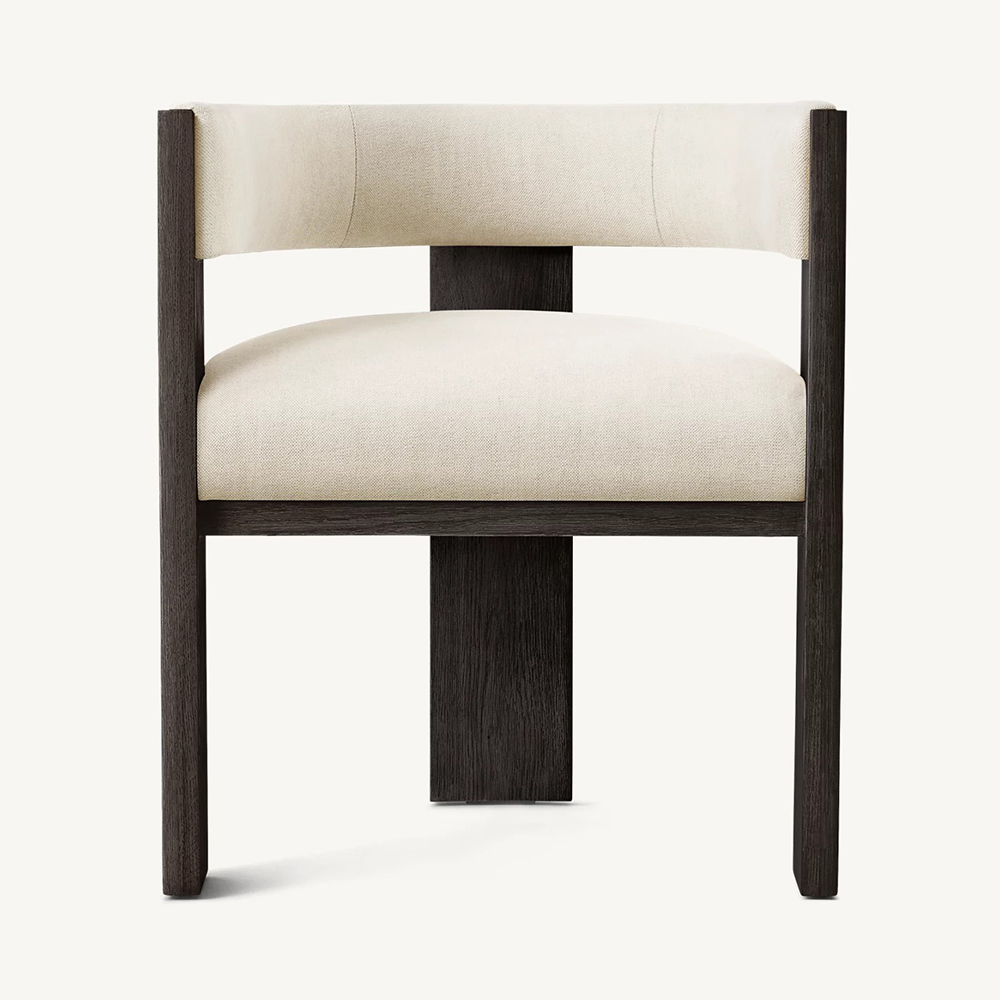2024 HOT Rustic Barrel Back Fabric Upholstered Dining Armchair Black Solid Oak Wooden Dining Room Chair