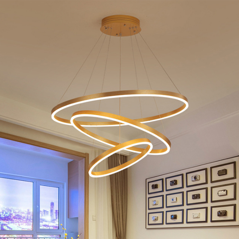 Simple Luxury Hanging Lighting Indoor Decor Circle Rings Modern Gold Led Pendant Lights