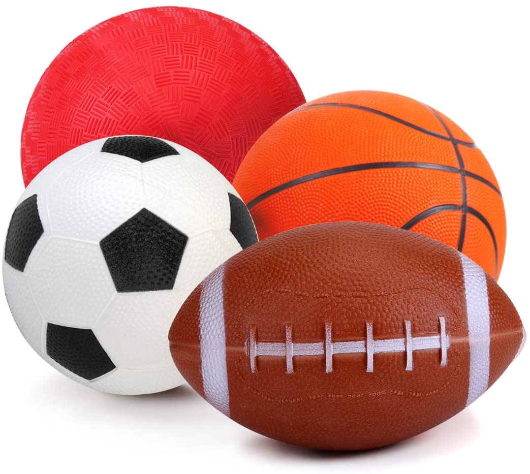 Indoor Outdoor Sport Play Balls 5 Inches PVC Inflatable Ball Toys Kids Football Soccer Basketball Rugby Balls with Pump