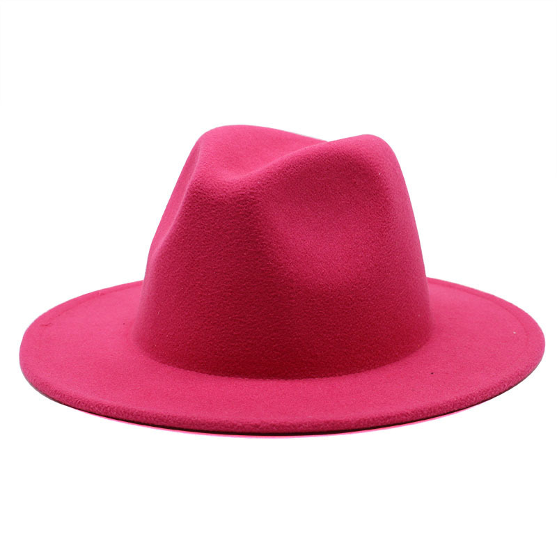 Hot-selling fashion style solid color monochromatic light board hat simple woolen top hat flat brim big brim jazz hat