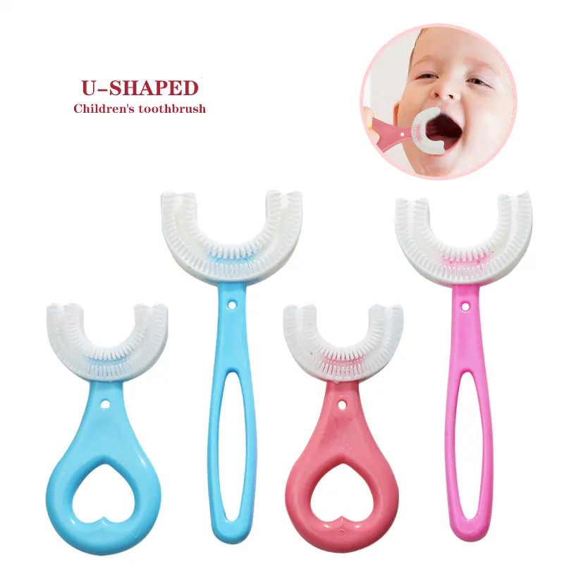 Manual Silicone Baby children's(kids)U Shape toothbrush Oral care cleaning brush and tooth cleaner 1-12 years OEM support