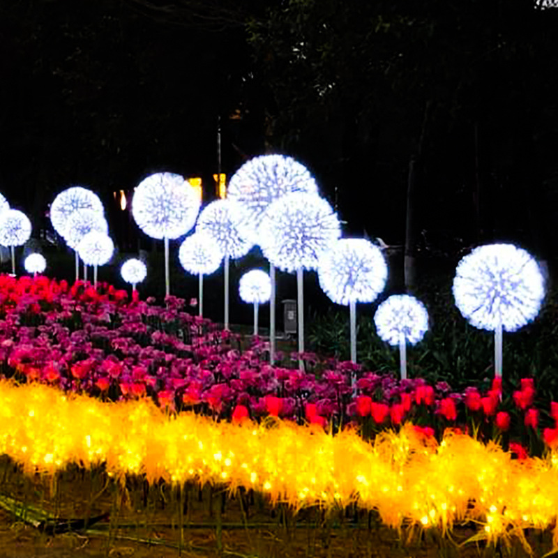 Optic Fiber Lights for Outdoor Street Lake Park Decor Dandelion Shaped Waterproof Led Optic Fiber Lights