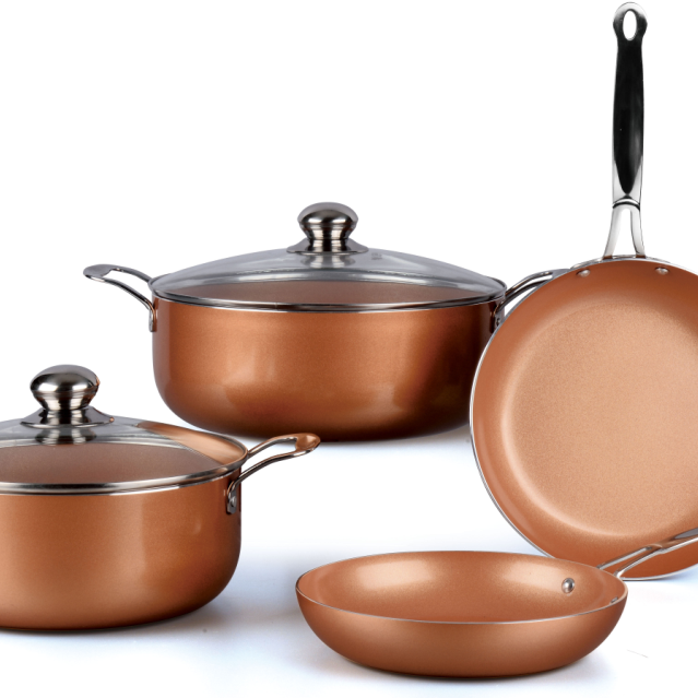 Household High Quality Copper Cooking Pot Fry Pan and Casserole Cookware Sets
