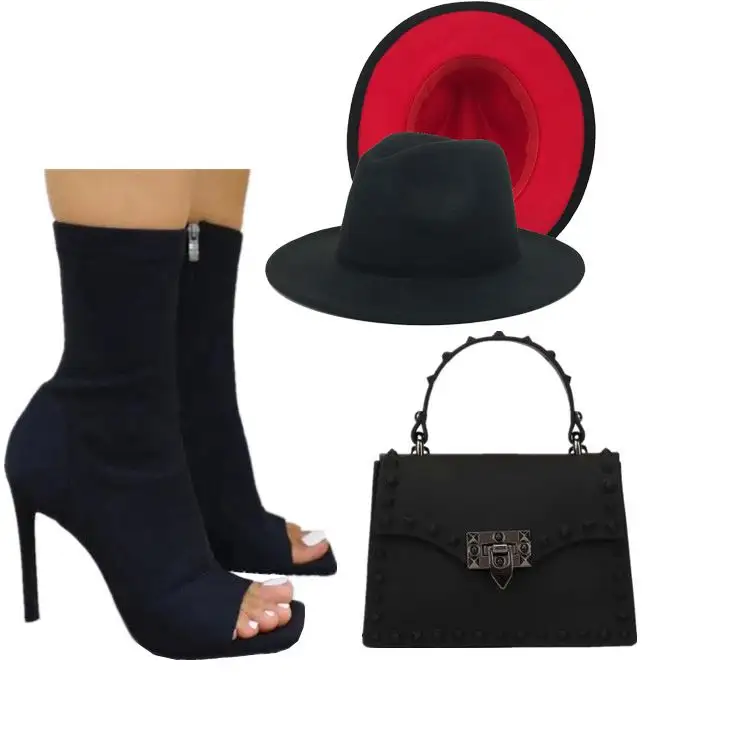 Designer PVC Purses Match Heels Slipper shoes and Hat Set Jelly Women Candy Cross body Handbag Trendy Rivet Tote Handbag