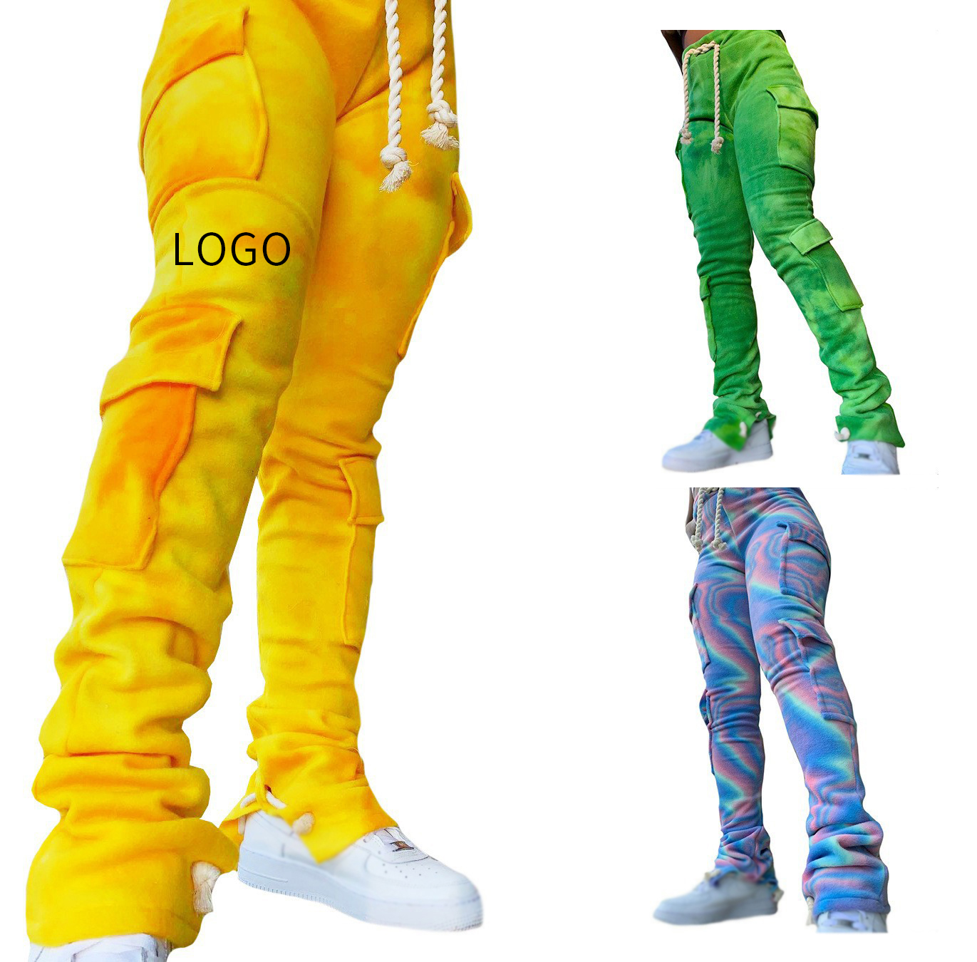 2021 Women Fall Winter Thick Drawstring Stacked Trousers Printed Camouflage Jogger Cargo Sweat Pants With Side Pockets