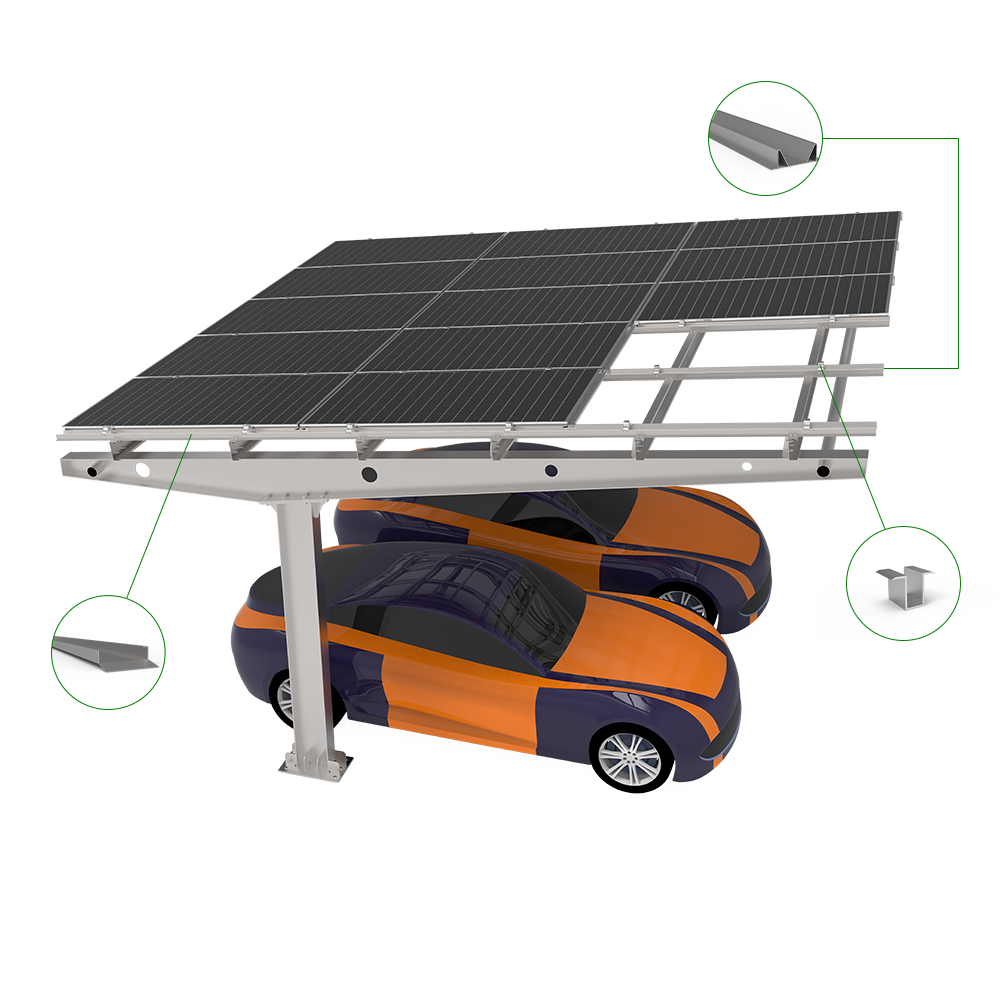 Waterproof Cantilever Carbon Steel Cars Solar Carport Canopy 1 Car 2 Cars PV Carport Parking Structure