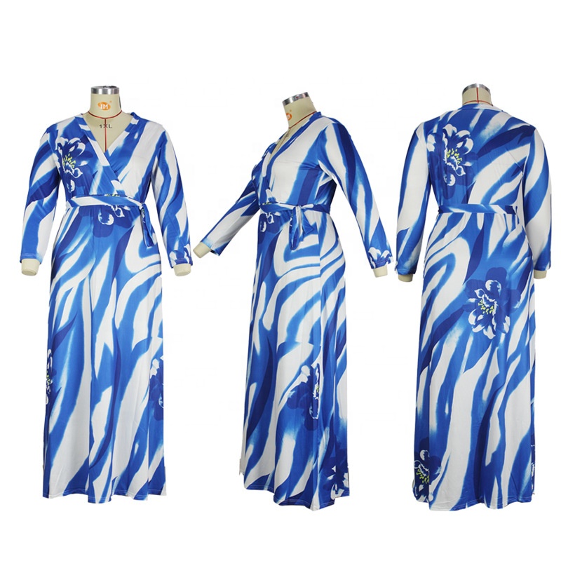 New Spring and Autumn dress for fat woman fashion sexy women dress big print long-sleeve plus-size Party Dresses Woman qianzi