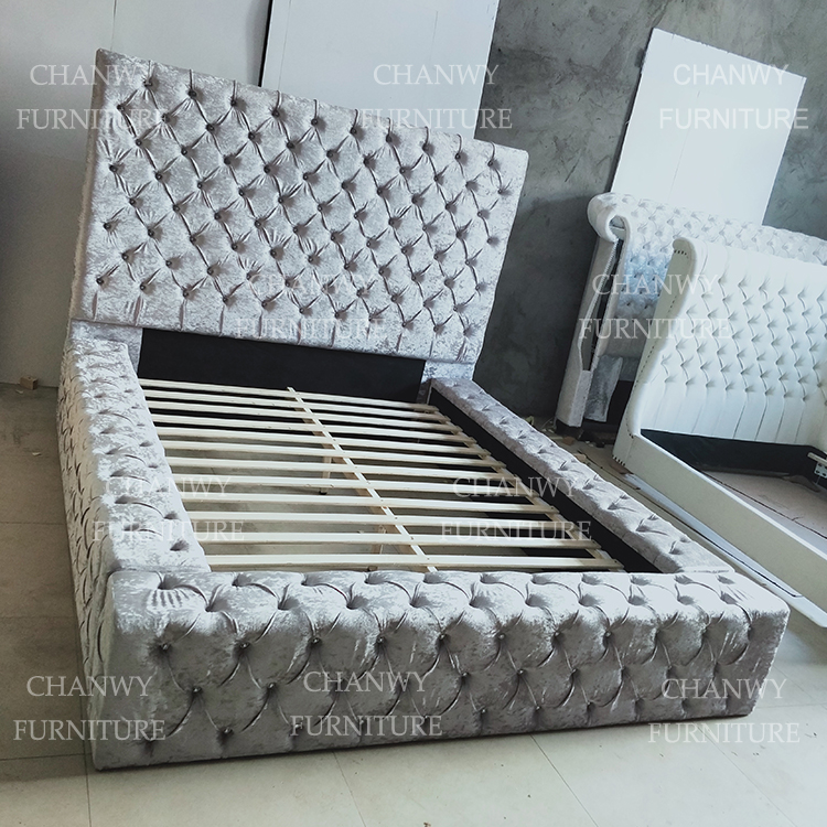Новая кровать для обивки chesterfield из дробленого бархата с кнопкой
