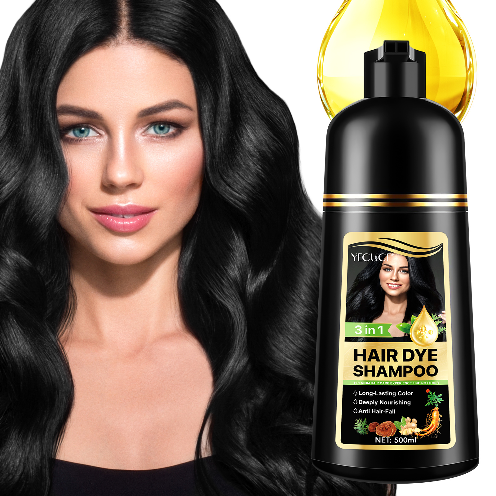 Wholesale 500ml 3 In 1 Hair Color Solution Natural Organic Easy Use Long Lasting Color Deeply Nourishing Hair Dye Shampoo
