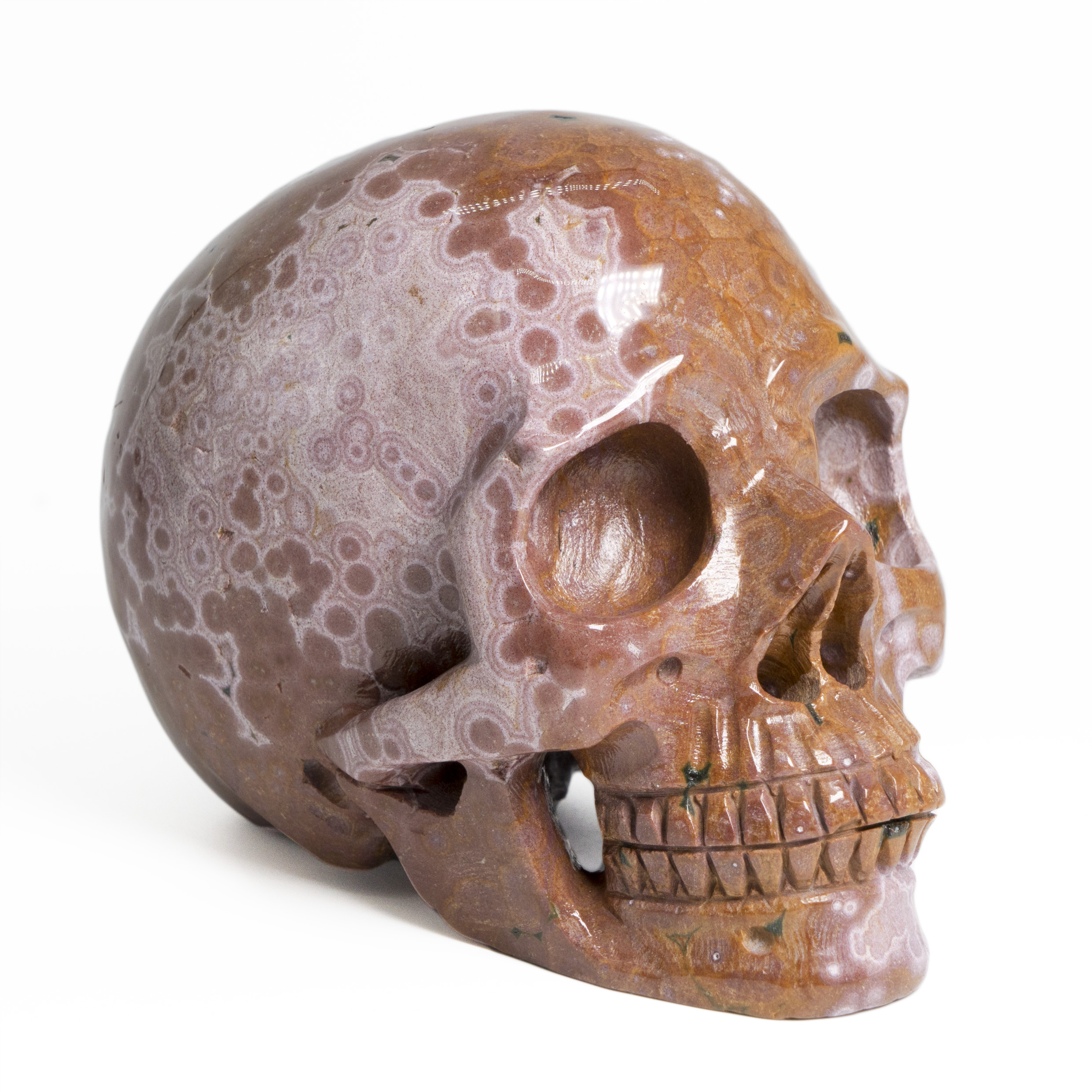 New Arrival High Quality Pink Ocean Jasper Hand Carved Hollow Out Skulls Crystal Human Skulls for Sale