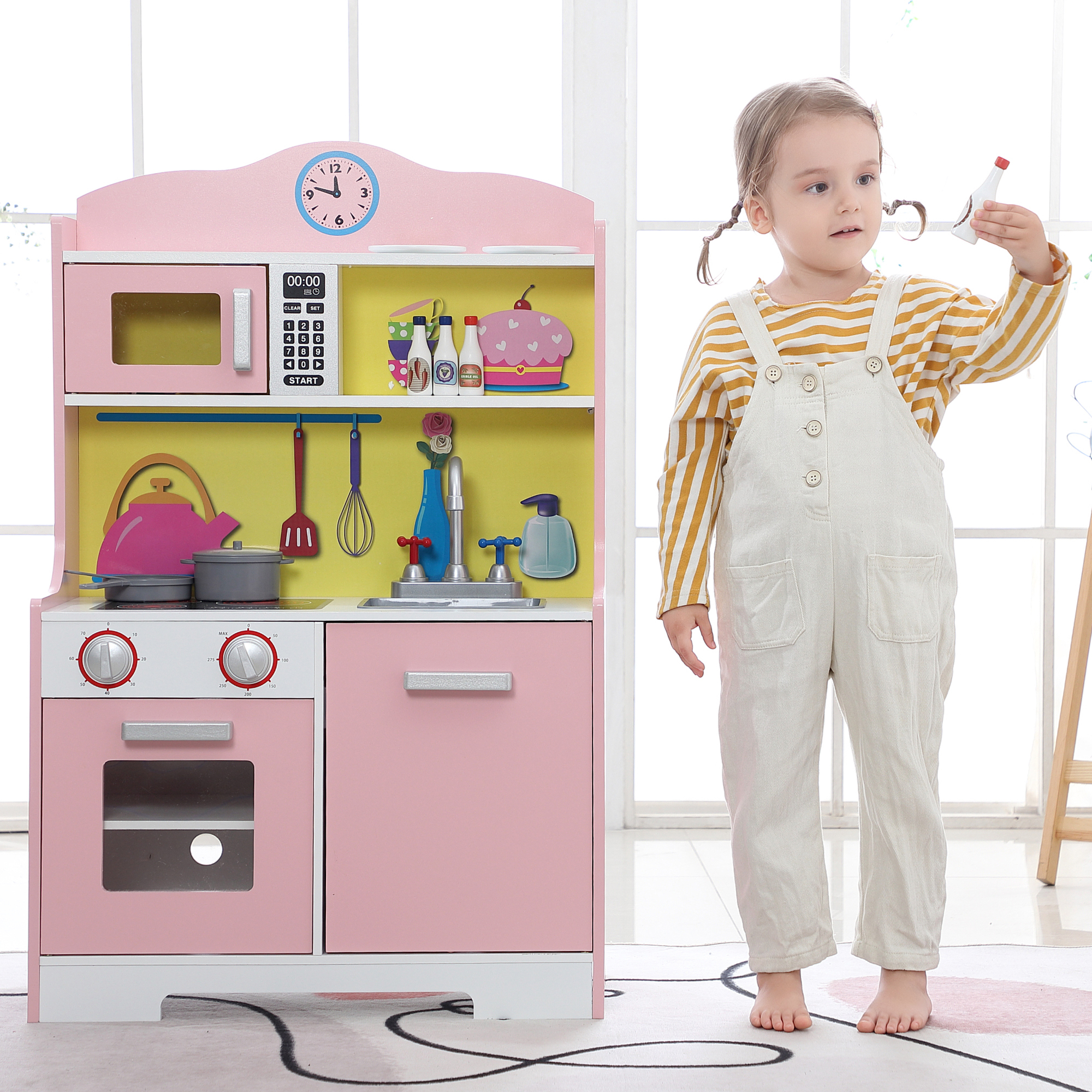 Kitchen Wood Cooking Play Set Kitchen Accessories Toys Educational Pretend Play Game Diy Suitcase Wooden Kitchen toys For Kids