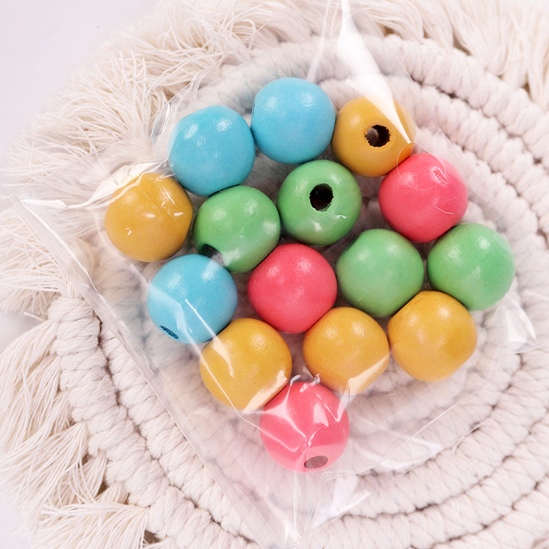 DIY Crafts Assorted Colors Painted Round Wood Loose Beads Colored Painted Wooden Crafts Spacer Beads for Craft Jewelry Making