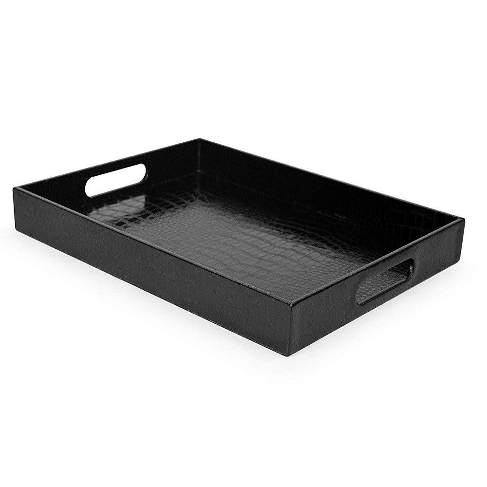 Trays for serving black crocodile PU leather serving trays with handles