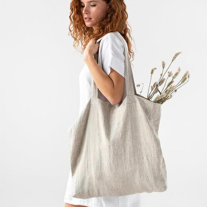 Large linen bag Linen tote bag Roomy linen grocery shopping bag customize