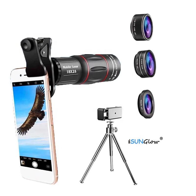 4K HD Optics Camera Lens Factory Supply Fisheye 0.63X Wide Angle Macro 18X Telephoto Lens Mobile Phone Camera Lens Telescope Kit