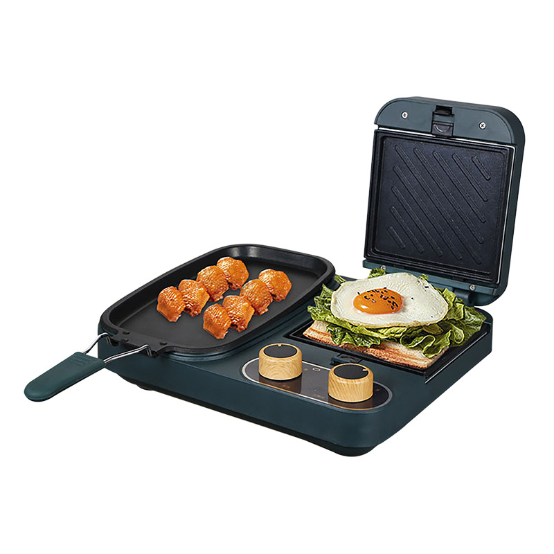 Multifunctional breakfast electric frying pan plus waffle maker soup pot + frying pan + steaming grid + glass lid